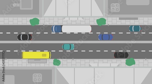 urban city street road with cars and buildings top view vector flat illustration