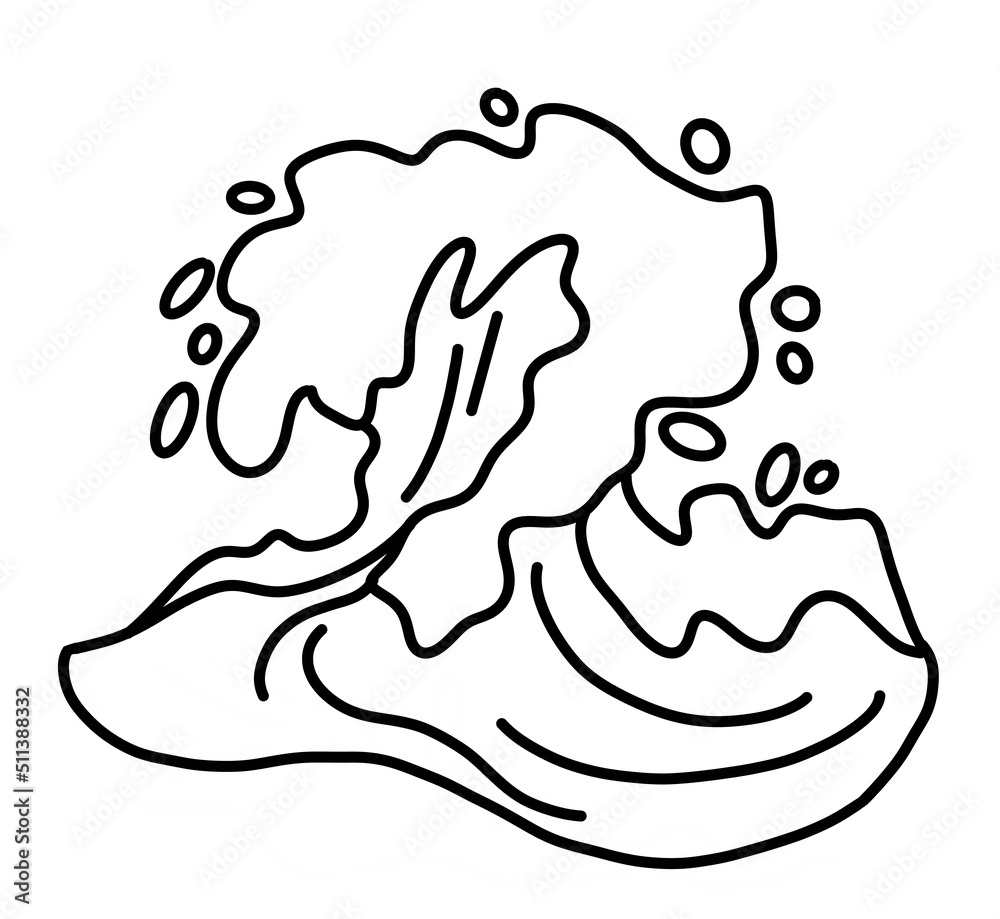 Sea wave, powerful splash energy of nature. Nautical ocean theme with ocean storm, summer holiday. For surfing and sailing decoration element. Hand drawn illustration. Old comic cartoon style drawing. Sea wave, powerful splash energy of nature. Nautical ocean theme with ocean storm, summer holiday. For surfing and sailing decoration element. Hand drawn illustration. Old comic cartoon style drawing.