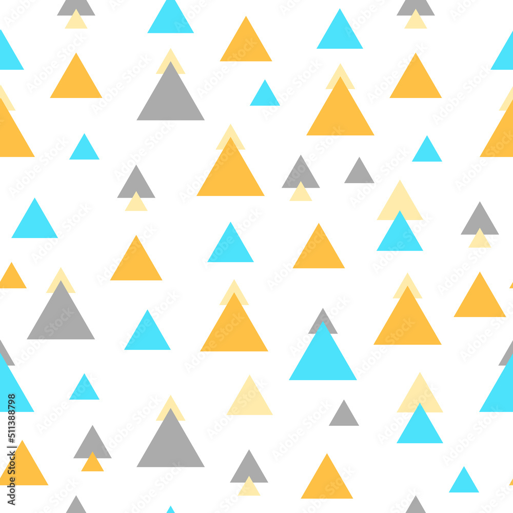 Geometric seamless pattern with colorful figures. Triangles on white background. Endless texture in orange and blue colors Geometric seamless pattern with colorful figures. Triangles on white background. Endless texture in orange and blue colors
