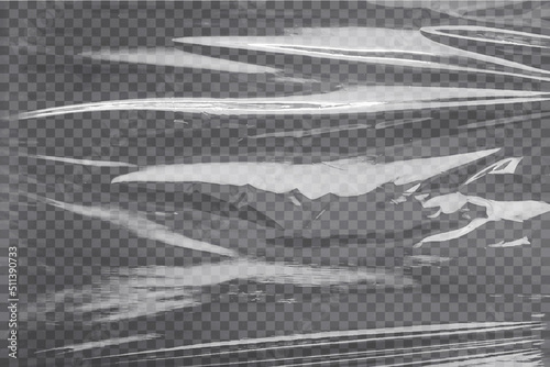 Realistic plastic wrap texture . Stretched polyethylene cover. Wrinkled surface.