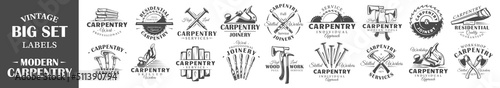 Set of modern carpentry labels. Posters, stamps, banners and design elements. Vector illustration