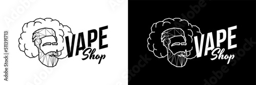 Vape shop polygonal logo. Hipster exhales vaporizer smoke cloud. Linear abstract triangle low poly style logotype for electronic cigarette store. E-cigarette vaping seller badge vector design template