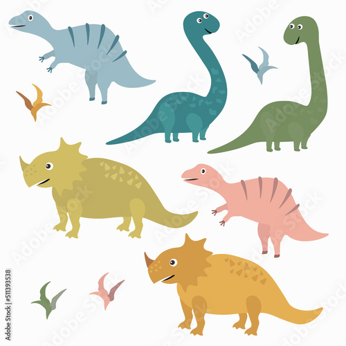 Colorful cartoon dinosaur collection with leaves 