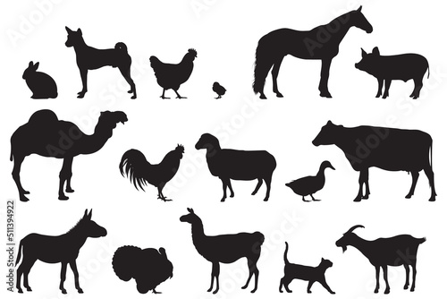 farm animals silhouettes set