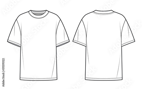 Photo Overfit Tee shirt fashion flat tehnical drawing template