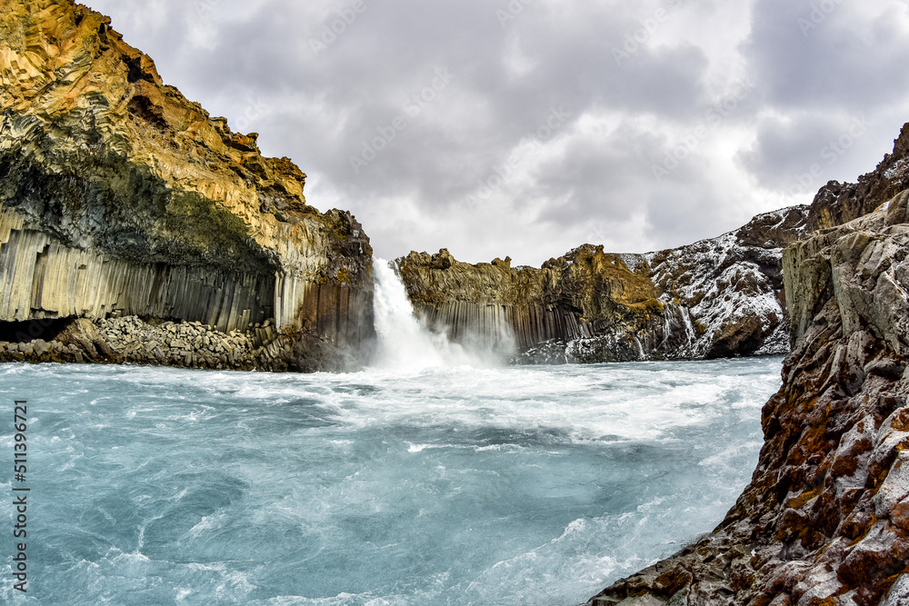 Beautiful waterfall in Iceland. Typical Iceland landscape, wild nature