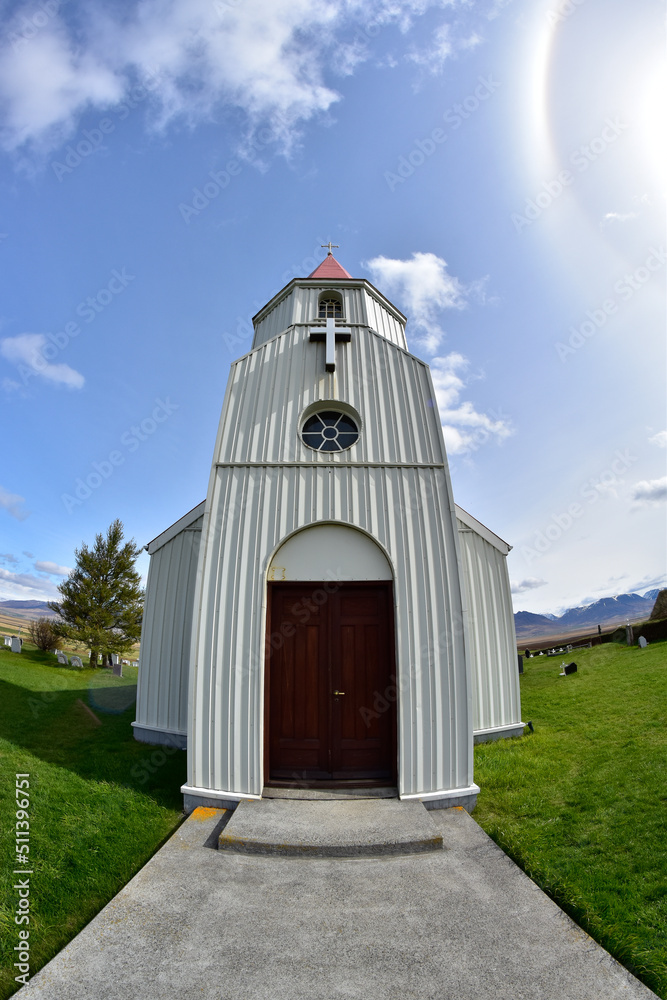 Typical Iceland wooden church in small village, Iceland Scandinavia