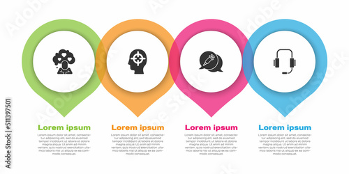 Set Broken heart or divorce, Finding problem, Addiction to the drug and Psychologist online. Business infographic template. Vector