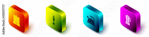 Set Isometric Slow cooker, Blender, Kettle with handle and icon. Vector