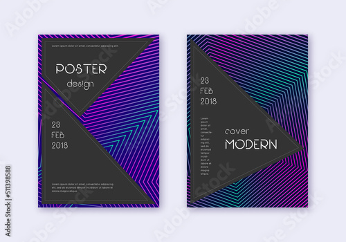 Black cover design template set. Neon abstract lin