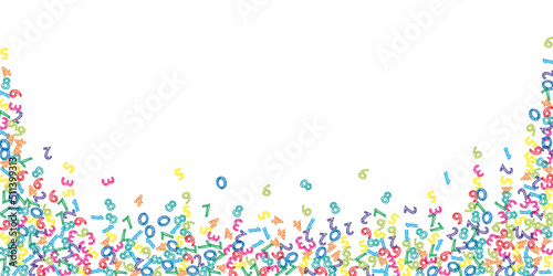 Falling colorful sketch numbers. Math study concept with flying digits. Delicate back to school mathematics banner on white background. Falling numbers vector illustration.