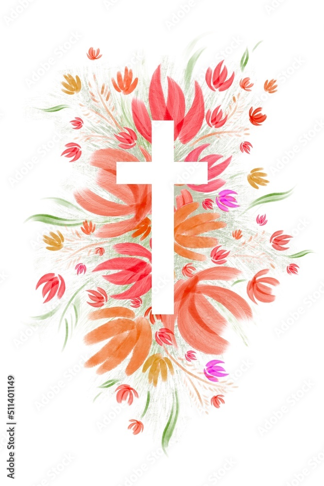 Fototapeta premium Watercolor Easter cross clipart illustration . Floral crosses isolated on white background 