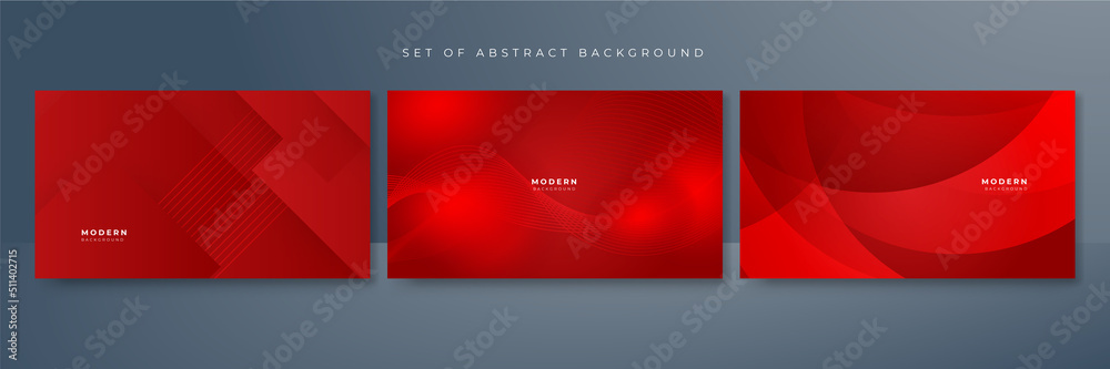 Fototapeta premium Set of abstract lines pattern technology on red gradients background for business presentation design template.