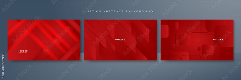 Set of abstract lines pattern technology on red gradients background for business presentation design template.