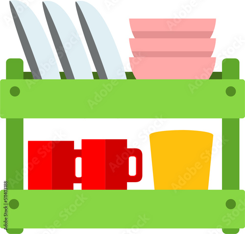 Dish Drying Rack Cartoon Vector Illustration