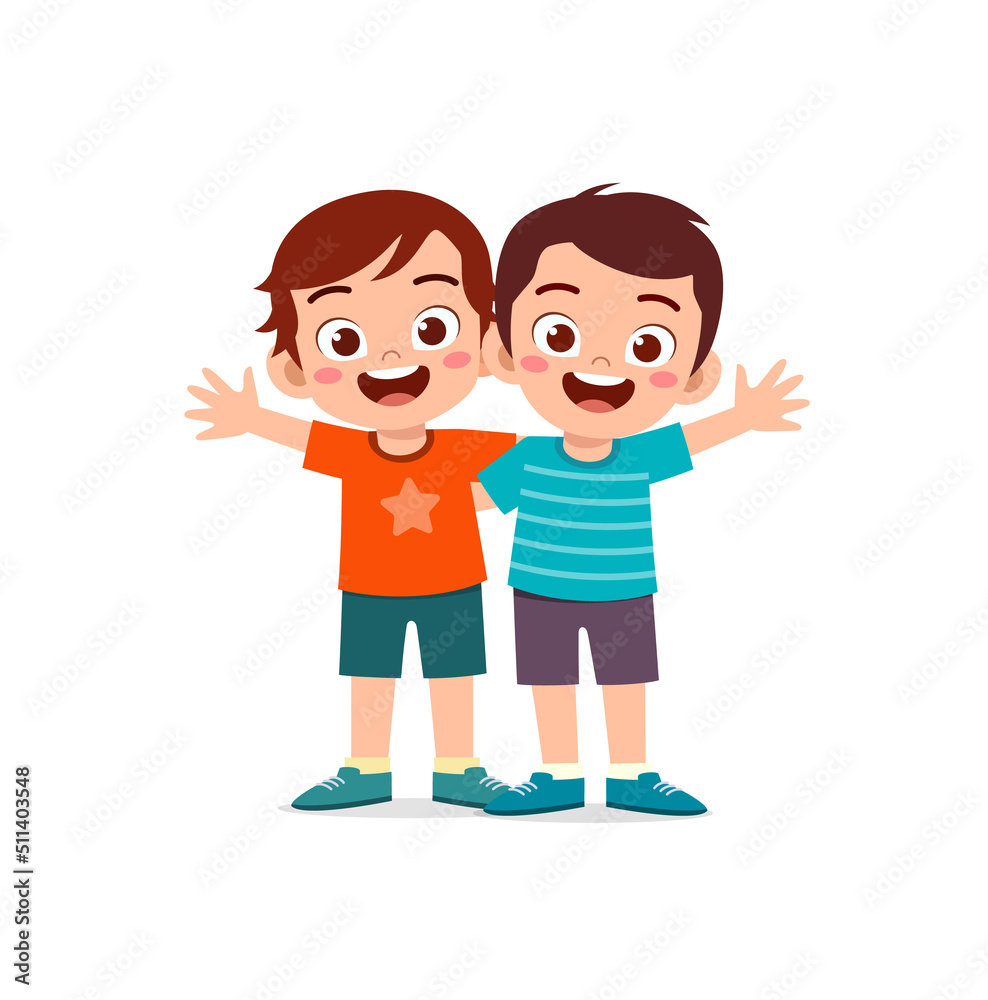 little kid hug best friend and feel happy little kid hug best friend and feel happy