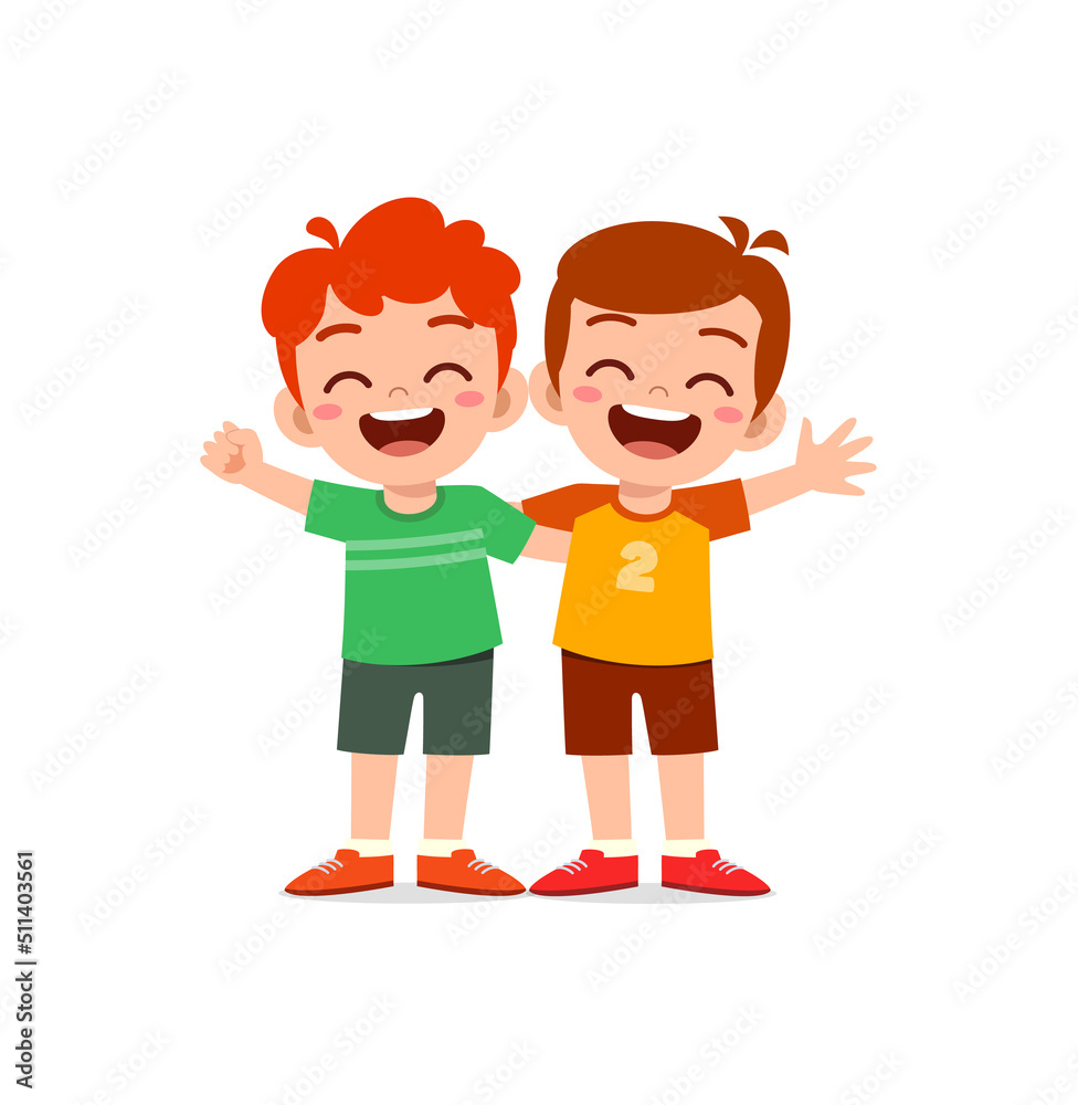 little kid hug best friend and feel happy little kid hug best friend and feel happy