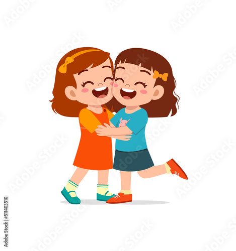 little kid hug best friend and feel happy