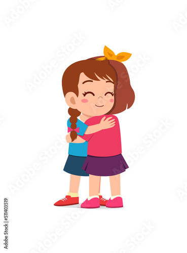 little kid hug best friend and feel happy