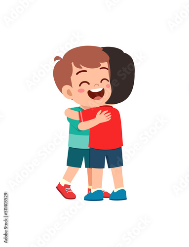 little kid hug best friend and feel happy