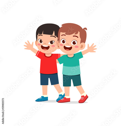 little kid hug best friend and feel happy