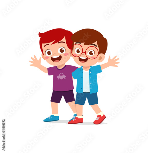 little kid hug best friend and feel happy