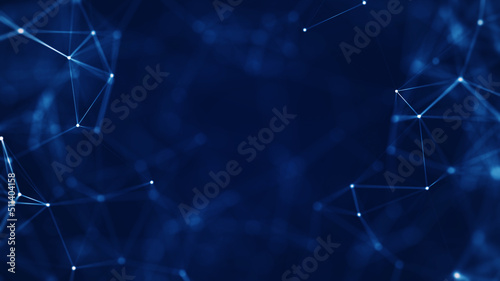 Abstract concepts of cybersecurity technology and digital data protection. Protect internet connection with polygons, dots and lines in the middle of blurry images with dark blue background.