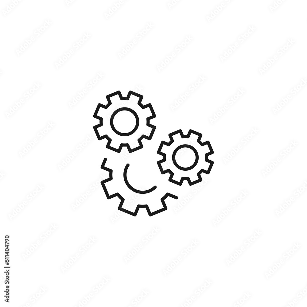 Setting or engineering concept. Vector sign drawn with thin line. Editable stroke. Perfect for web sites, stores, shops. Vector line icon of gear or cogwheels