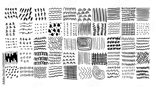 Black white scribble doodle pattern. Handdrawn vector isolated set colelction