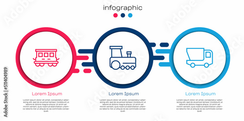 Set line Passenger train cars toy, Toy and truck. Business infographic template. Vector