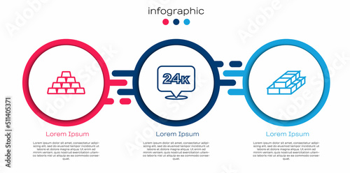 Set line Gold bars, 24k and Stacks paper money cash. Business infographic template. Vector