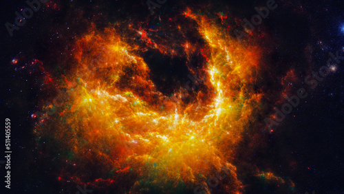 huge fire explotion in dark background, beautiful red clouds