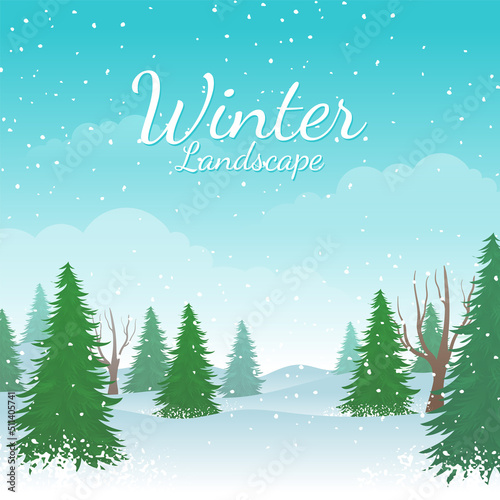 Day in snowy winter forest landscape vector illustration