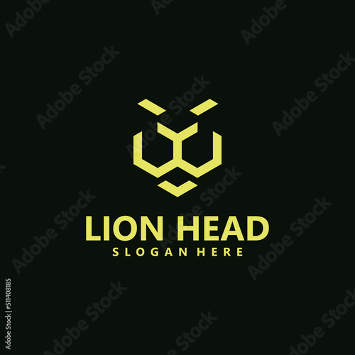 modern and minimalist geometric lion head logo. simple monoline lion vector