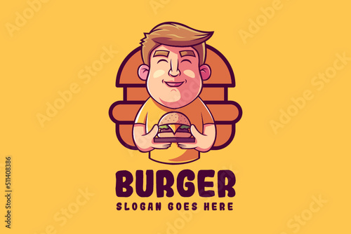 Smile Boy Holding A Burger Mascot Logo