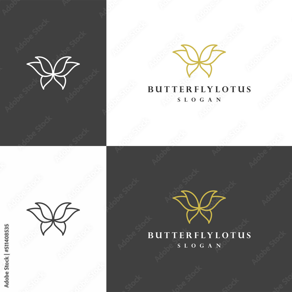 Butterfly lotus logo icon flat design template 