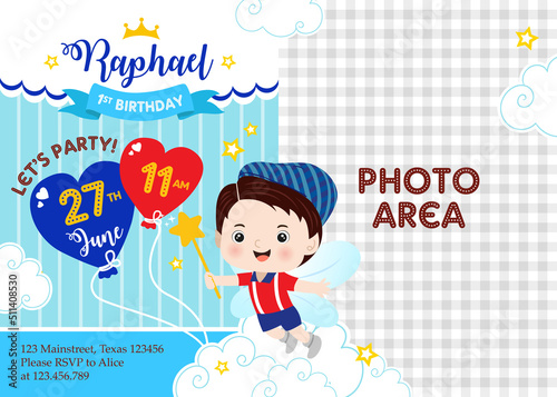 Baby shower invitation with cute fairy boy
