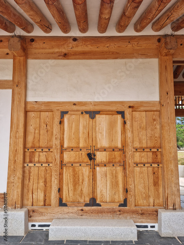 The door of a traditional Korean house made of wood