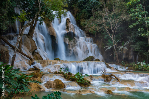 Fototapeta Naklejka Na Ścianę i Meble -  Beautiful water in Luangprabang laos, Kuangsi waterfall in laos ,Asia.