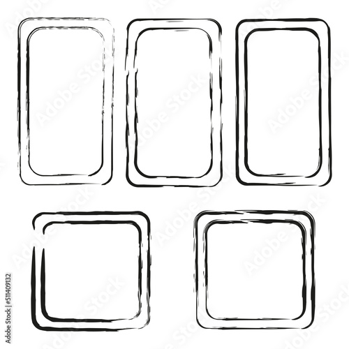 black grunge frames. Edge frame. Abstract texture. Vector illustration. stock image.