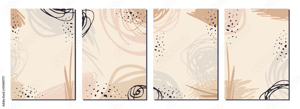 Modern trendy abstract covers set of backgrounds, brush strokes style. Vector illustration, universal design templates for postcards, poster, book cover, booklet print, flyer, social media posts, web