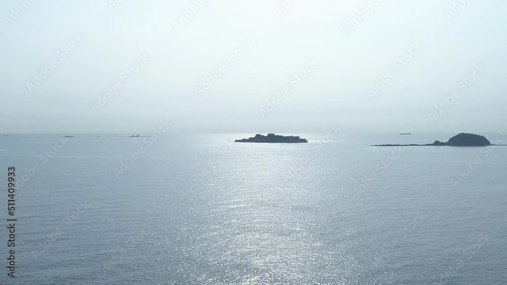 Aerial : Fly to Battleship island in Nagasaki Japan. Aerial : Fly to Battleship island in Nagasaki Japan.