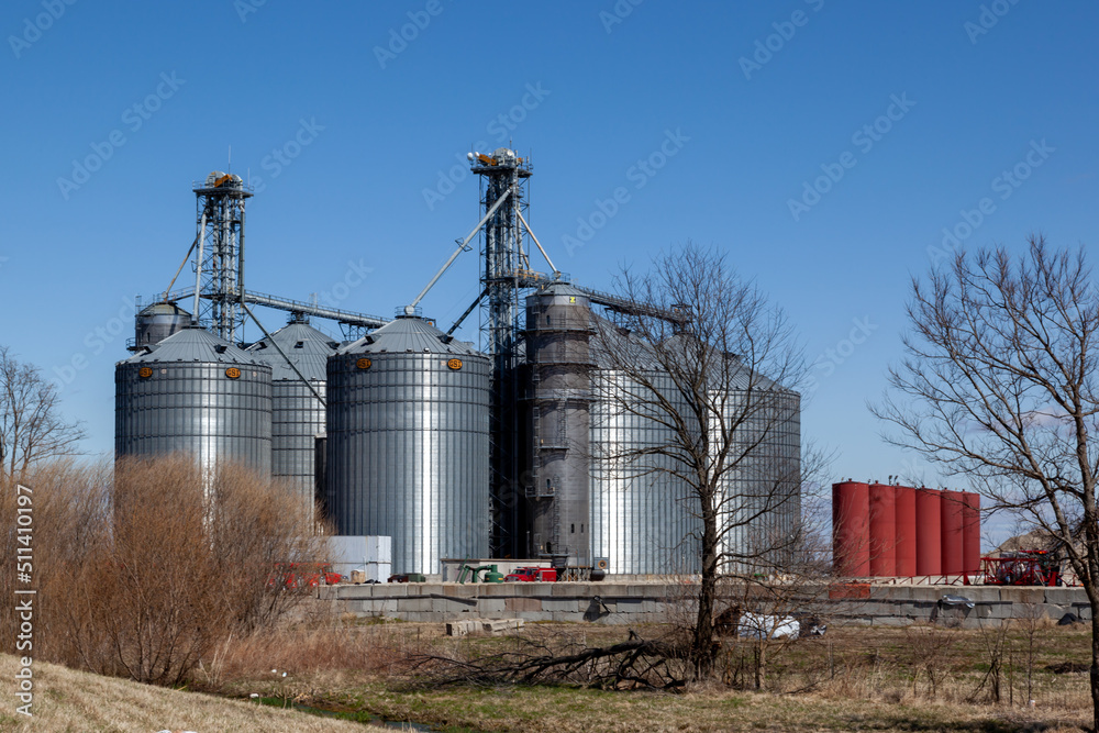 Illinois, USA March 26, 2022 GSI storage grain bins are seen in the