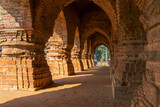 Arches of Rasmancha, oldest brick temple of India -tourist attraction in Bishnupur, West Bengal, India. Terracotta-burnt clay-structure is unique. Hindu deities were worshipped here in Ras festival.