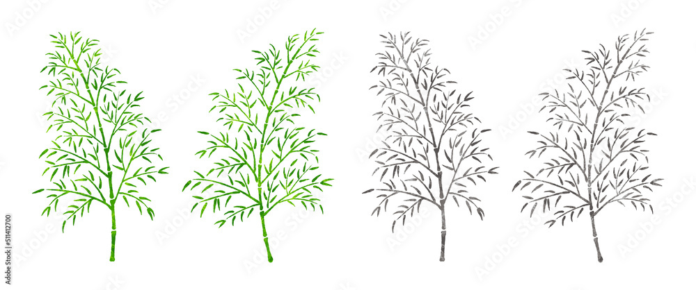 Fototapeta premium 竹・笹の水彩・水墨画風ベクター素材