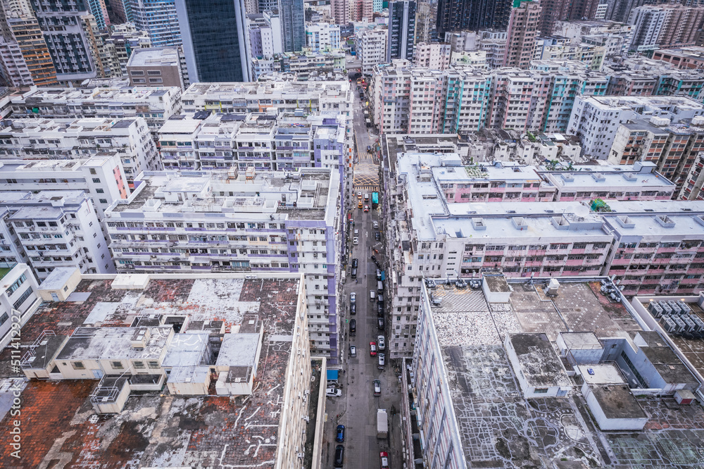 Old residential buildings in Tokwawan, Hong Kong