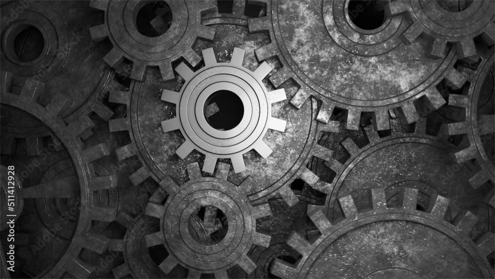 Rusty mechanical gears. Old machinery details. 3d animation Rusty mechanical gears. Old machinery details. 3d animation