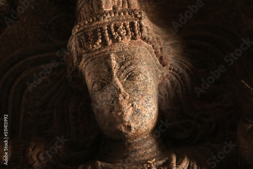 Indian assertive divinity lord shiva with third eye sculpted in the pillar © Pacific Travellers