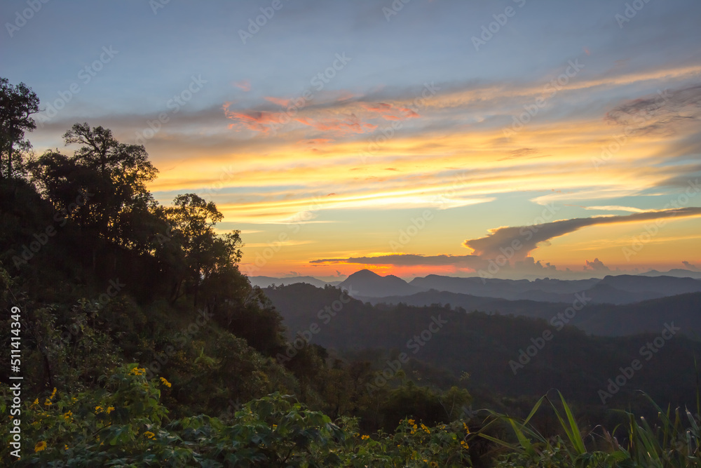 Impressive scenery during sunset from Kiew Lom viewpoint,Pang Mapa districts,Mae Hong Son,Northern Thailand.

