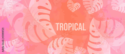 Modern tropical background. tropical leaves and flowers frame isolated illustration. Exotic patterns with tropical leaves. Floral realistic pattern, summer arrangements with tropical leaf	